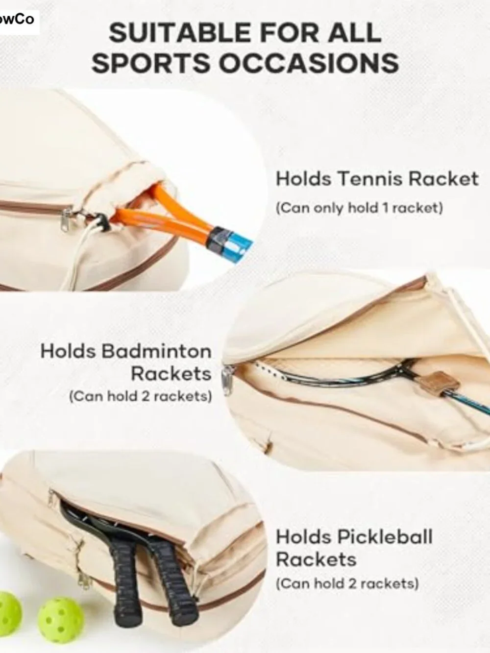 Tennis Backpack Fits 2 Rackets with Shoe Compartment & Wet Pocket, Lightweight